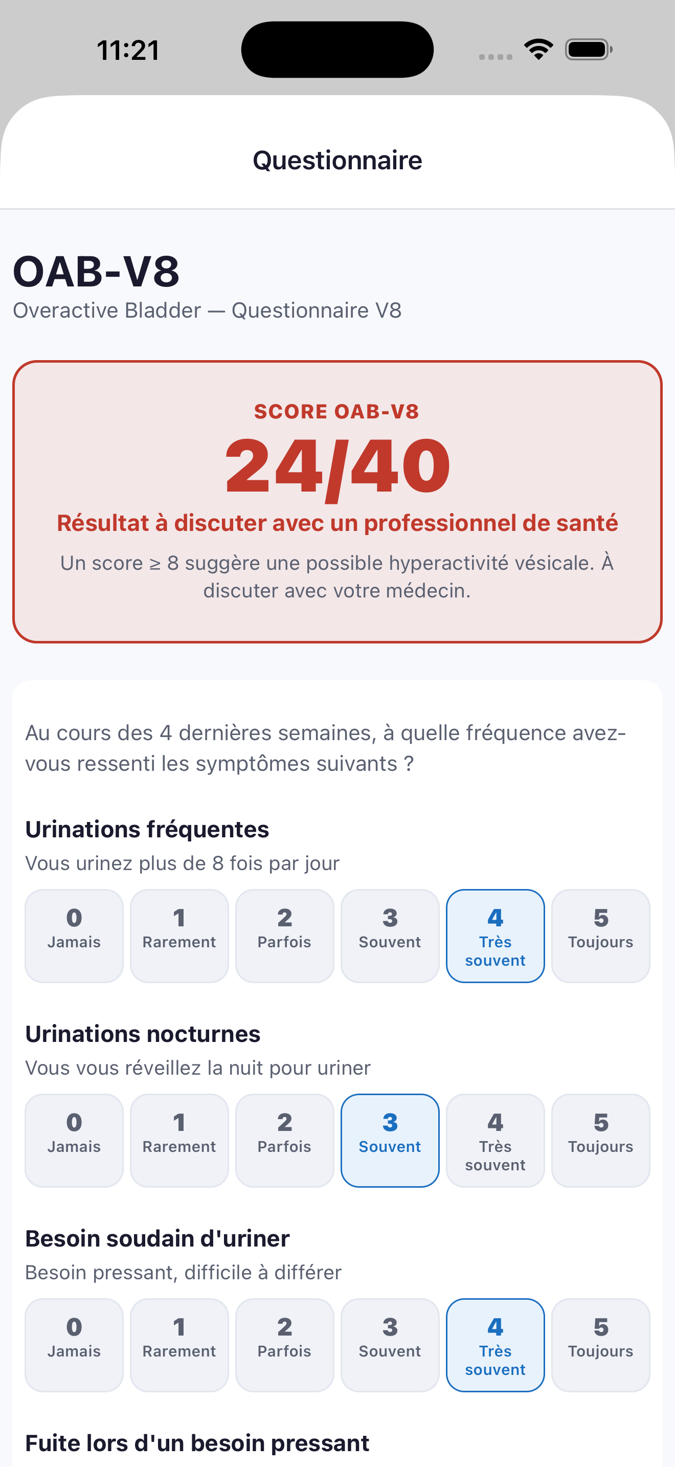 Écran questionnaire OAB-V8